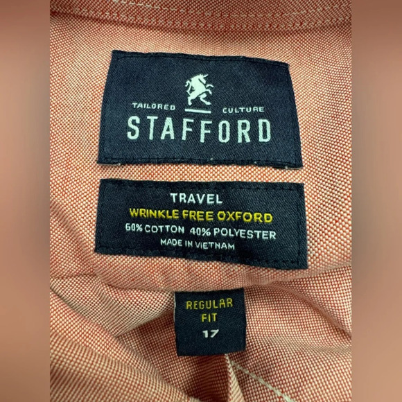 Stafford Button Down EUC Pink 60% Cotton Size 17 - Picture 6 of 7